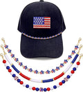Trucker Hat Chain 4th of July Beaded Chain American Flag Patriotic Stars Hat Bill Chain Fourth of July Hat Accessories for Baseball Cap Independence Day Party Supplies, Red White Blue