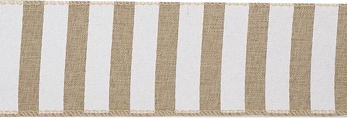 MEEDEE Burlap Ribbon with White Stripe Burlap Ribbon 2.5 Inch Wired Ribbon - Image 8