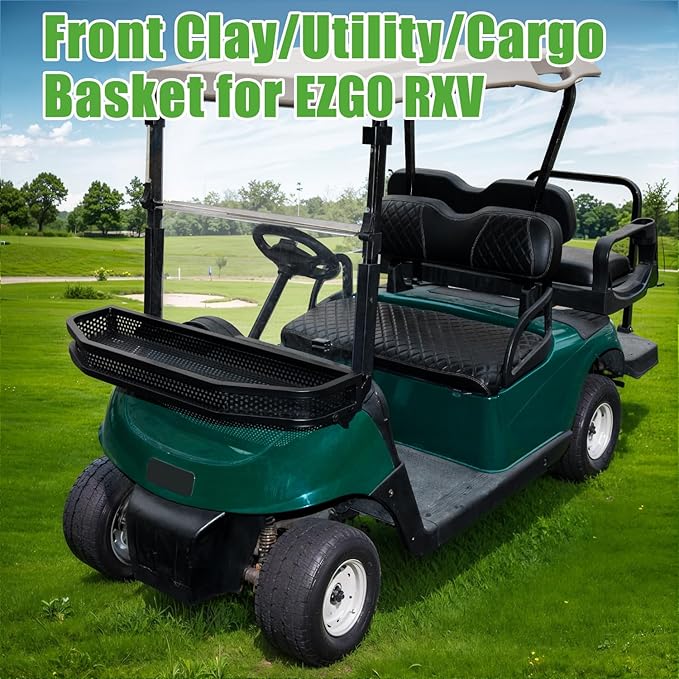 10L0L Golf Cart Front Cargo Basket for EZGO TXT/RXV、Club Car DS/Precedent、Yamaha G22/G29 - Heavy-Duty Steel Mesh Storage Rack, Gas/Electric Compatible