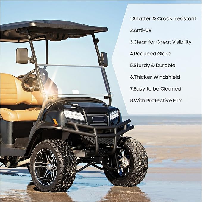 10L0L Golf Cart Windshield for Club Car Precedent 2004-Up, 2017-Up Onward, Tempo, Fold Down Club Car Windshield, Anti-UV Impact Resistant 37.5"W X 33.6"H (Clear)
