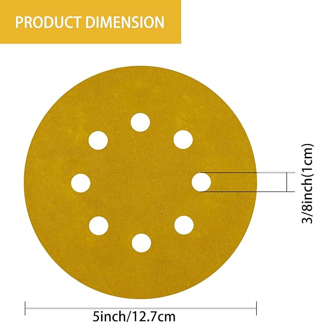 150PCS 800 Grit Gold Sanding Discs, 5-Inch 8-Hole Sandpaper - Image 6