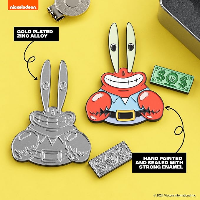 Spongebob Mr. Krabs Divot Tool and Me First Dollar Ball Marker Gift Set with Magnetic Hat Clip and Collectible Protective Tin, Fun Golf Gift Accessories for Fans and Golfers