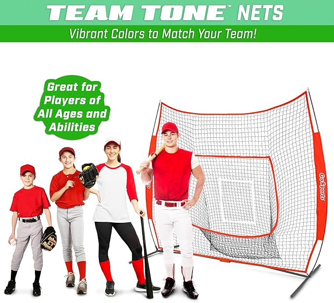 GoSports 7 x 7 ft Baseball & Softball Nets - Available in Team Colors - Batting & Pitching Net with Strike Zone