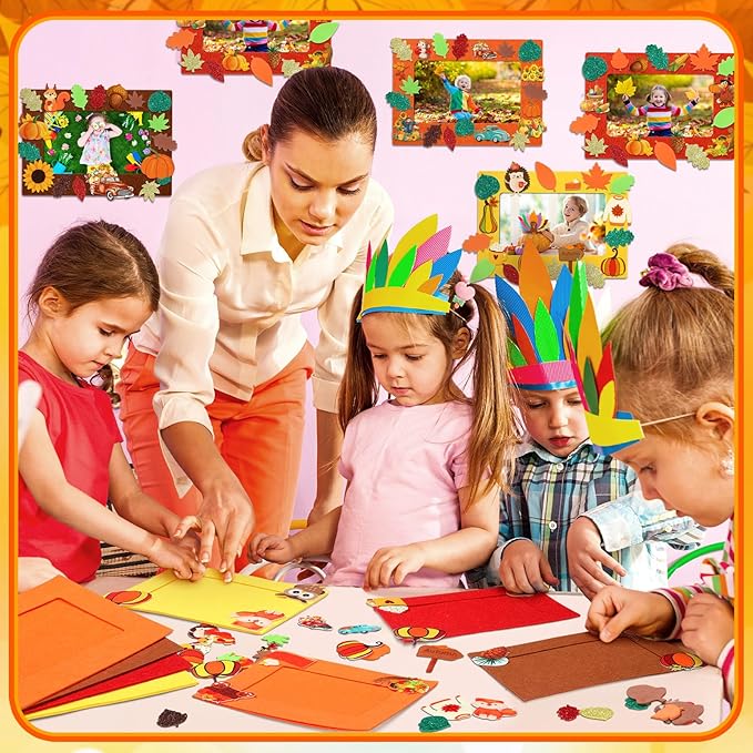 Ferraycle 232 Pcs Fall DIY Picture Frames Craft Kit Thanksgiving Felt Photo - Image 4