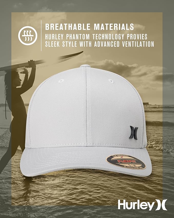 Hurley Mens Baseball Cap - Curved Brim Flexfit Ball Cap, Moisture Wicking Breathable Fitted Hat for Men