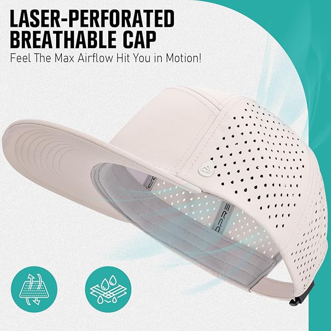 AOPREL Flat Brim Baseball Cap for Men Adjustable Water-Resistant Performance Hat with Breathable Laser Perforated