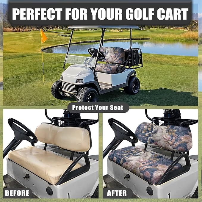 Suobstales Golf Cart Front and Rear Seat Cover Set for EZGO TXT RXV & Club Car DS 2 Passenger, Washable Bench Seat Covers Kit