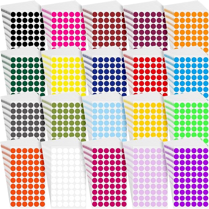 Thenshop 12000 Pcs 1/2 Inch Round Colored Circle Dot Sticker Label 20 Assorted by Thenshop