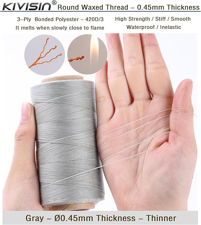 Thin Wax Polyester Thread, 547 Yards, 3 Ply Round Waxed Cord Strings - Image 3