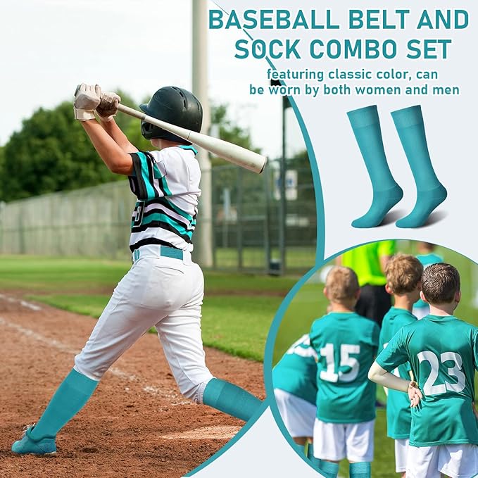 Zhanmai Baseball Belt and Socks Combo, Adjustable Elastic Belt and Softball Socks, Multiple Sizes for Youth Boys Girls, Adult
