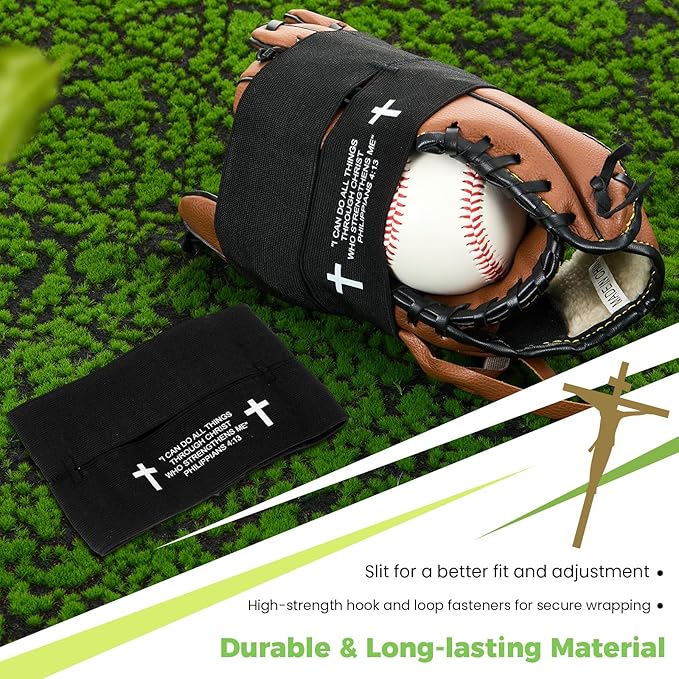 Simgoing Christian Cross Softball Glove Wrap with Bible Verse Speeds Up Break in Process Baseball & Softball Elastic Mitt Glove Strap Band Keep Pocket Formed Ideal for Players of All Ages