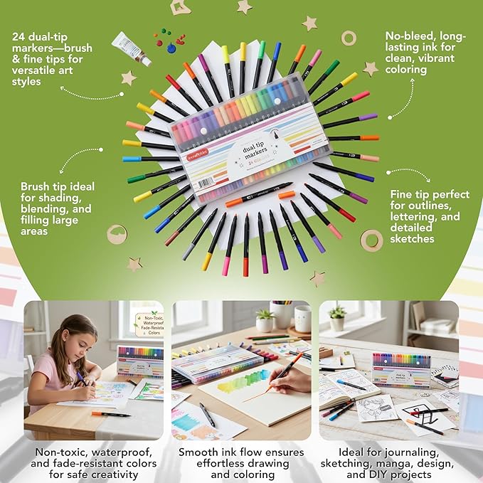 Incraftables Dual Tip Markers – Adult Coloring, Brush Tip & Fine Tip Markers - Image 3