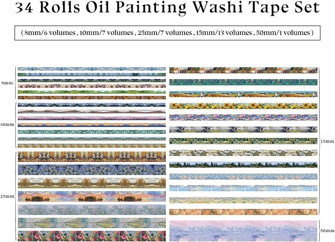 34 Rolls Washi Tape, Aesthetic Colored Decorative Cute Scrapbook Tape - Image 4