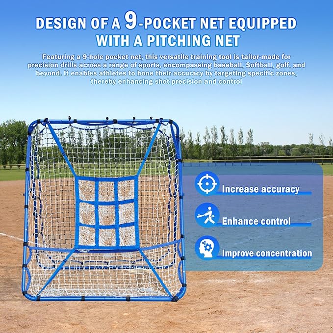 Volleyball Baseball Rebounder Net, Softball Rebounder Pitchback Net Quick Adjustments, Quick Adjustments Lacrosse Bounce Back Practice Equipment, Ideal for Outdoor Indoor and Backyard Training