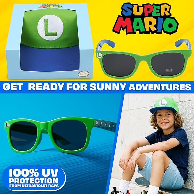 Spongebob | Minecraft | Fortnite | Super Mario | Kids Baseball Cap & Sunglasses with UV Protection, Gifts for Boys