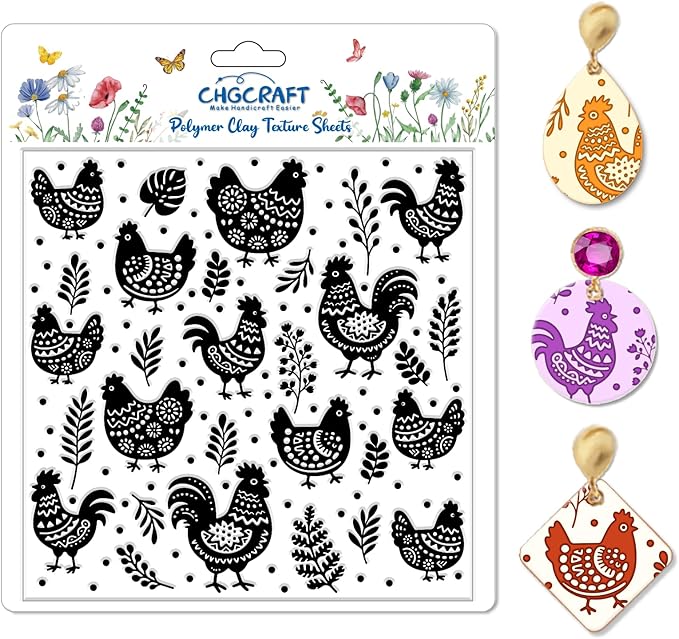 CHGCRAFT Artistic Chicken Silhouette Polymer Clay Texture Sheet Plant Leaves by chgcraft
