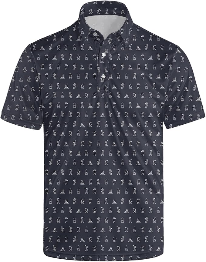 Golf Polo Shirts for Men Funny Print Short Sleeve Golf Shirts Performance Golf Polos
