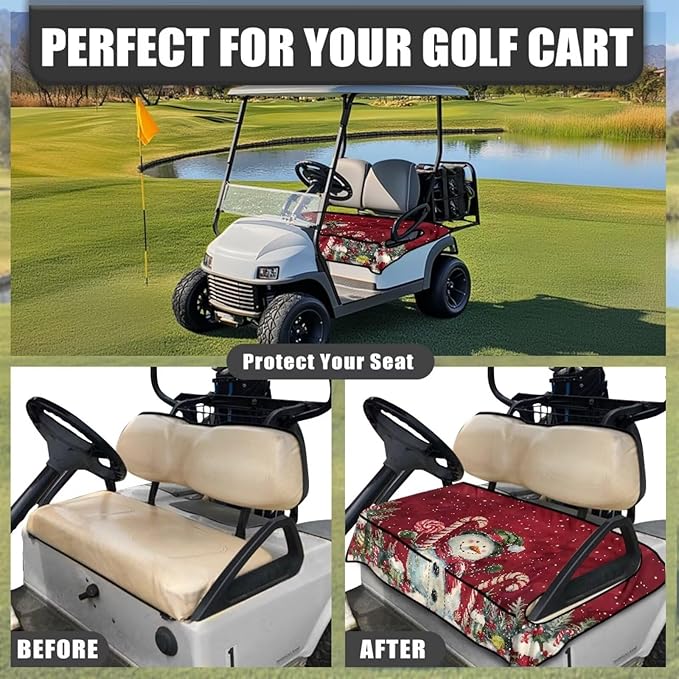 Golf Cart Seat Covers, Universal Golf Cart Seat Towel Blanket with 4 Front Pockets & Nonskid Bottom Fits for Club Car 2 Person Seats Golf Carts