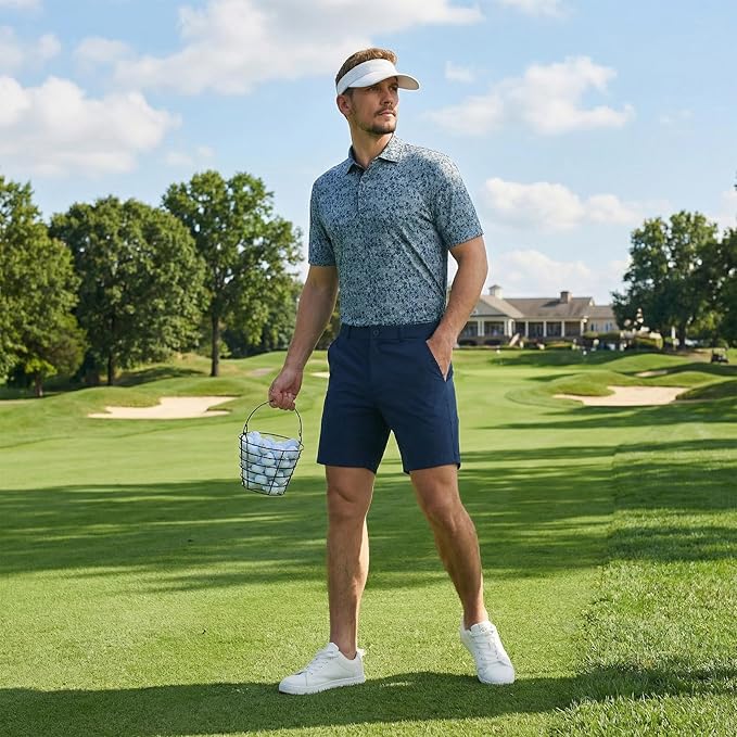 M MAELREG Mens Golf Shirt Short Sleeve Dry Fit Print Moisture Wicking Performance Patterns Collared Polo Shirt