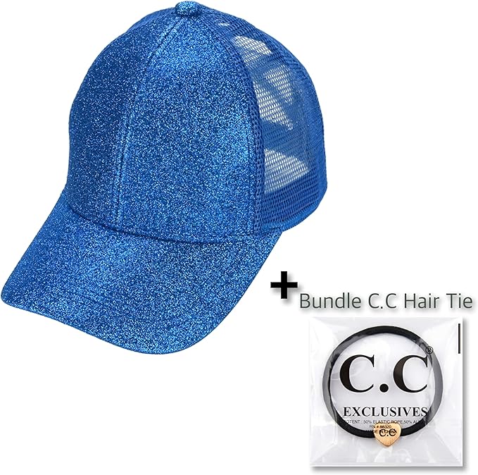 C.C Ponycap Messy High Bun Ponytail Adjustable Glitter Mesh Trucker Baseball Cap