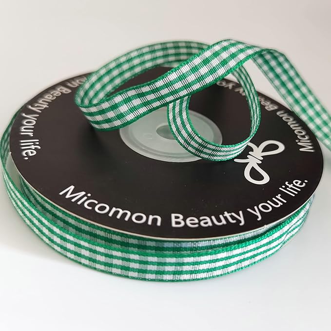 Green Gingham Plaid Checked Christmas Ribbon 25 Yard Each Roll 100% Polyester - Image 6