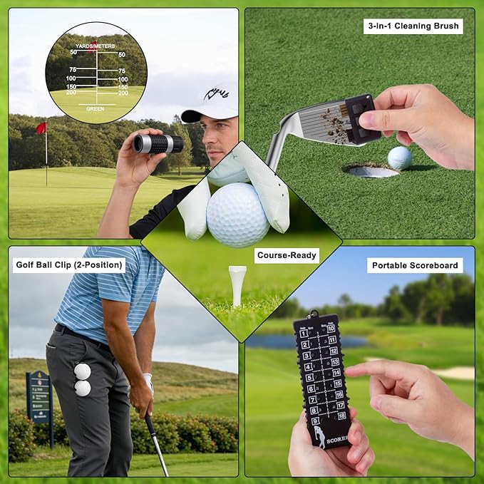 Complete Golf Accessories Kit, Golf Gifts for Men and Women - 8-Piece Set with Leather Case | Rangefinder, Balls, Tees, Multi-Tool | Beginner to Pro Golf Essentials