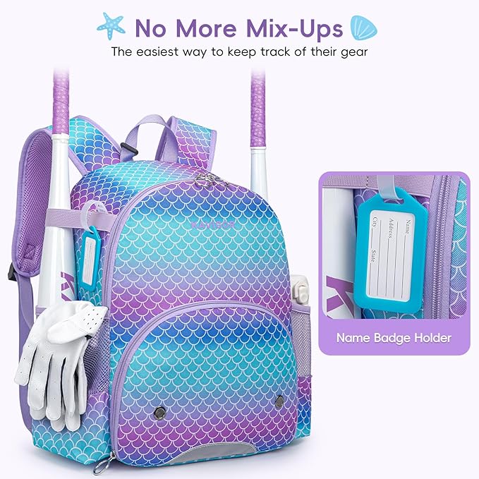 KAVIGOR Youth Tball Baseball Backpack, Lightweight Softball Bag with Shoes Compartment & Name Tag, Reinforced Zippers & Seams