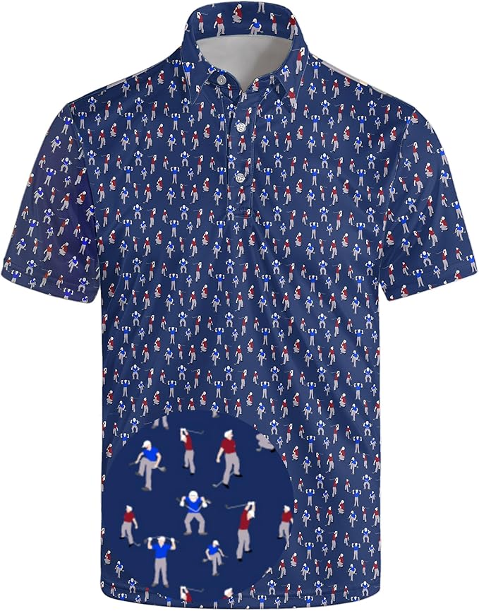 Golf Polo Shirts for Men Funny Print Short Sleeve Golf Shirts Performance Golf Polos