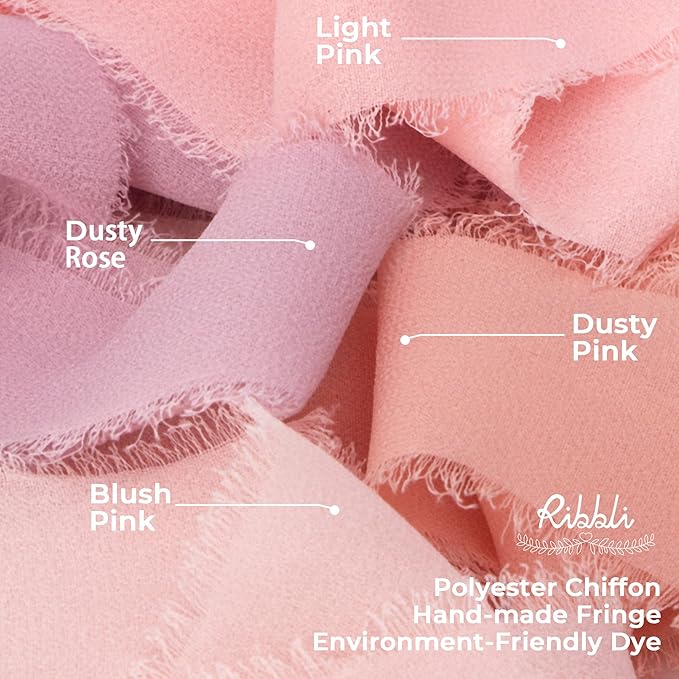 Ribbli Dusty Pink Chiffon Ribbon 1-1/2 inch x 20 Yard Handmade Fringe Chiffon - Image 2