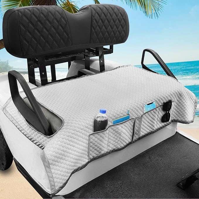 Golf Cart Seat Blanket for EZGO, Club Car, Enhanced Quality Material, 50.2''x 29.7'', Easy to Install and Clean, 4 Convenient Pockets, Gray Golf Cart Seat Covers, Double Non-Slip