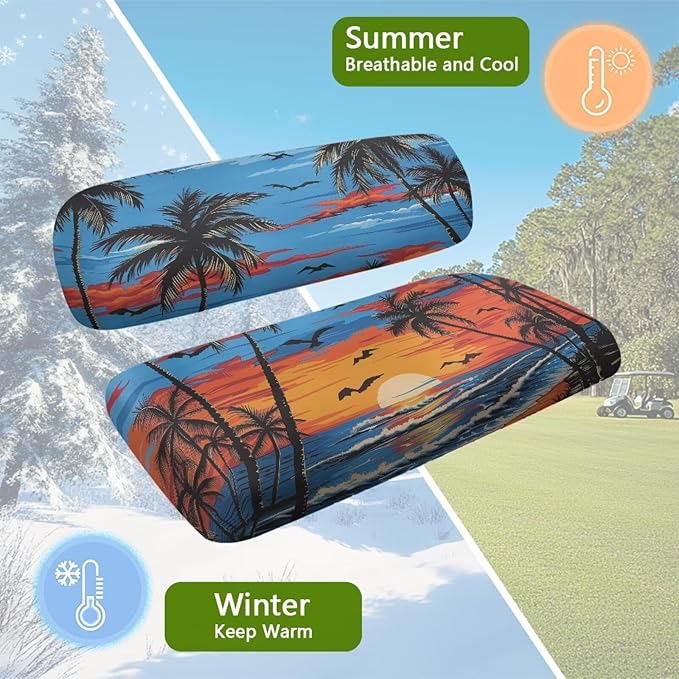 Bulopur Tropical Palm Tree Sunset Golf Cart Seat Covers for EZGO TXT RXV/Club Car DS Precedent Golf Car Seat Cushion Cover and Backrest Cover Sets 2 Piece Golfcart Accessories