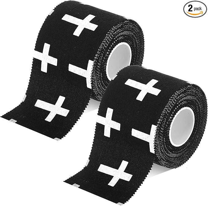 TrelaCo 2 Pcs Wrist Tape Baseball Cross Athletic 2in x 23ft Cotton Cross Wrist Tape Serrated Edges for Fingers Ankles Injury Wrap, Football Baseball Hockey Soccer (Black)