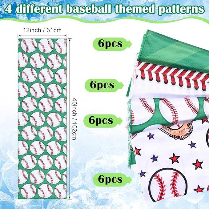FuWeave 24 Pack Baseball Cooling Towel 40 x 12 Inch Breathable Sport Cooling Towel Microfiber Fast Drying Baseball Team Gifts for Athletes Yoga Gym Camping Running
