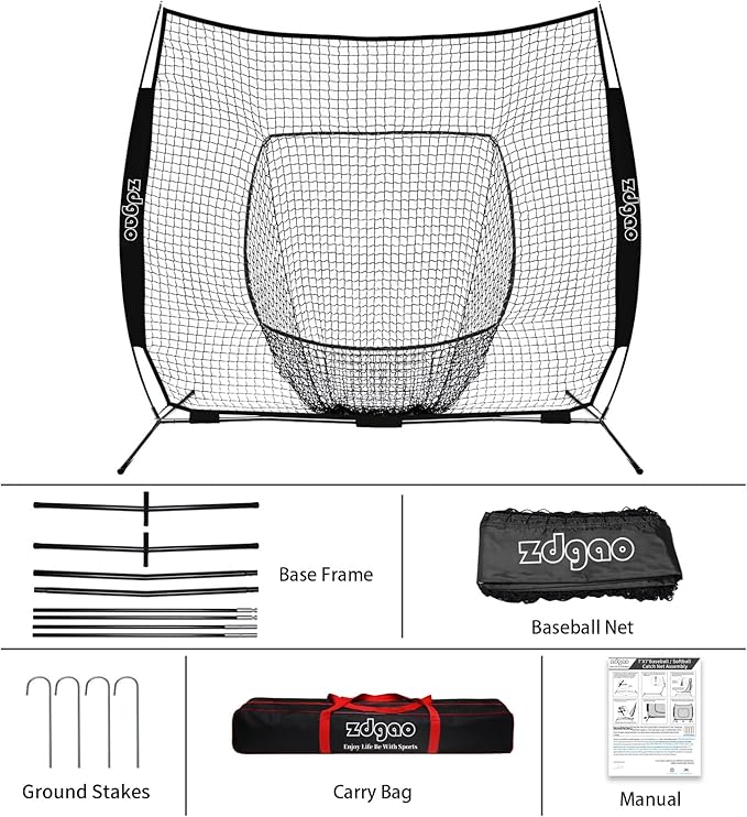 7×7ft Baseball Softball Practice Net- Portable Baseball Net for Batting, Hitting, Pitching Come with Carry Bag, Training for Players of Any Skill Level - Easy Assembly