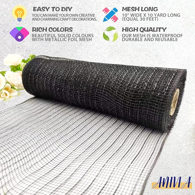 Anivia Deco Mesh Ribbon, 10inch x 30 Feet Each Roll Metallic Foil Mesh Ribbon - Image 4