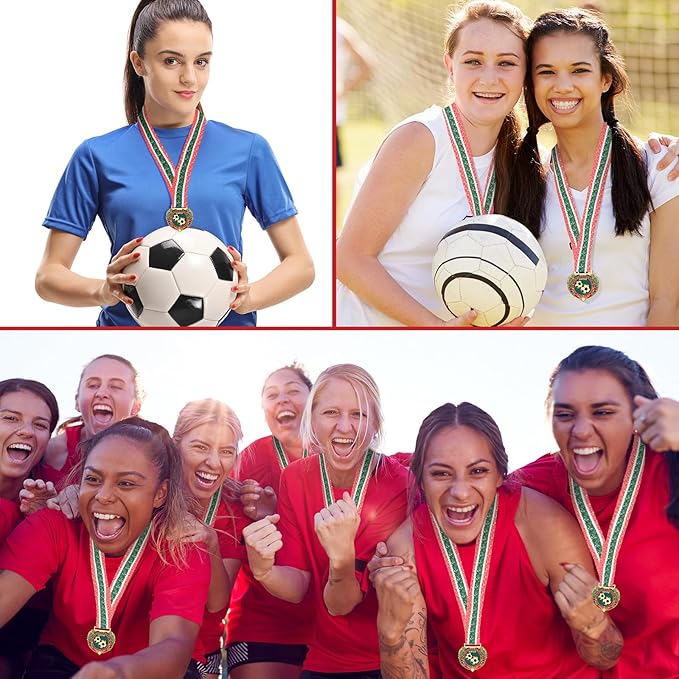 Ecation Medals with Neck Ribbons Soccer Awards Medals Baseball Team Awards Softball T-Ball Flag Football Trophy for Kids Sports Competitions Celebration Gift