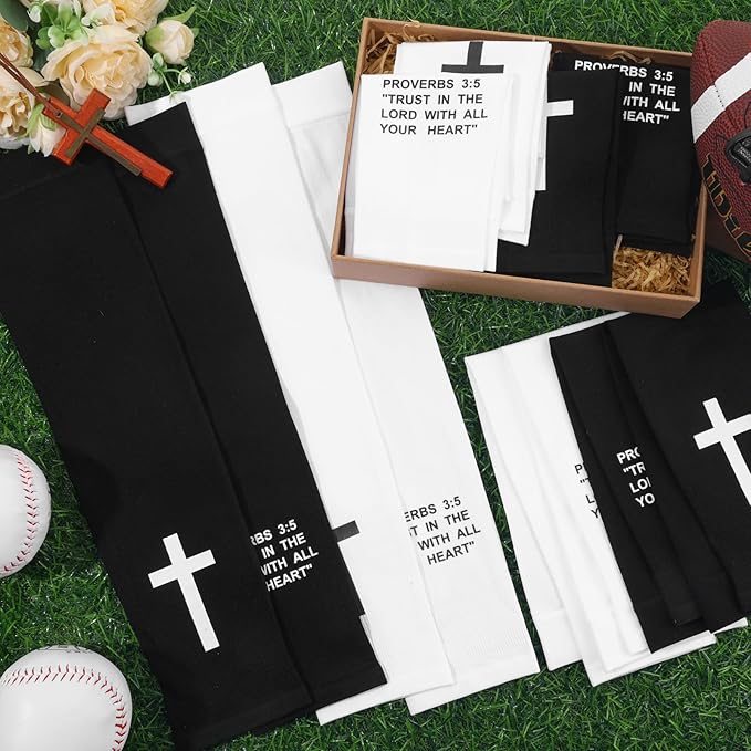DERTE 6 Pairs Faith Cross Arm Sleeve Jesus Bible Verses Arm Sleeves Christian Compression for Men Women Youth Football
