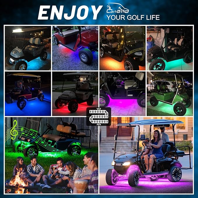 Golf Cart Underbody LED Lights 4Pcs, 12V - 80V Input Golf Cart Underglow Light Kit Bluetooth APP Control Dream Colors for EZGO Club Car Yamaha, Music Mic Sync Modes (Included Voltage Reducer)