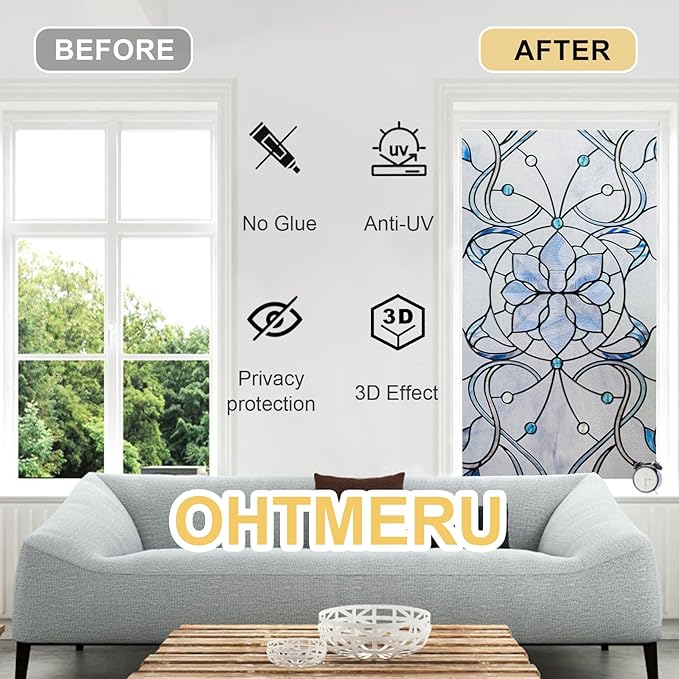 3D Stained Glass Window Privacy Film, Heat Control UV Blocking Static Cling - Image 3