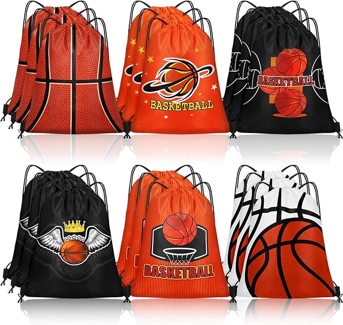 Grneric 18 Pcs Basketball Party Favor Bags Drawstring Bags Bulk Candy Goodie Bag Basketball Themed Presents for Sports Teams