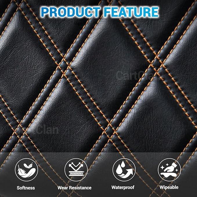 Golf Cart Diamond Seat Covers Kit Suitable for 2000.5-UP Club Car DS Standard Front Seat Cushion, Club Car Front Seat Covers Kit No Drilling & Waterproof (Black PVC Leather & Brown Stitching)