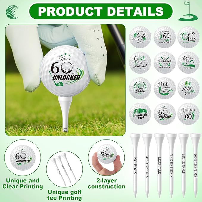 MiniInflat 18 Pcs Funny Golf Balls Gifts Set 12 Humor Golf Balls and 6 Tees for Men Women Coworkers Employees Golfers Birthday Retirement