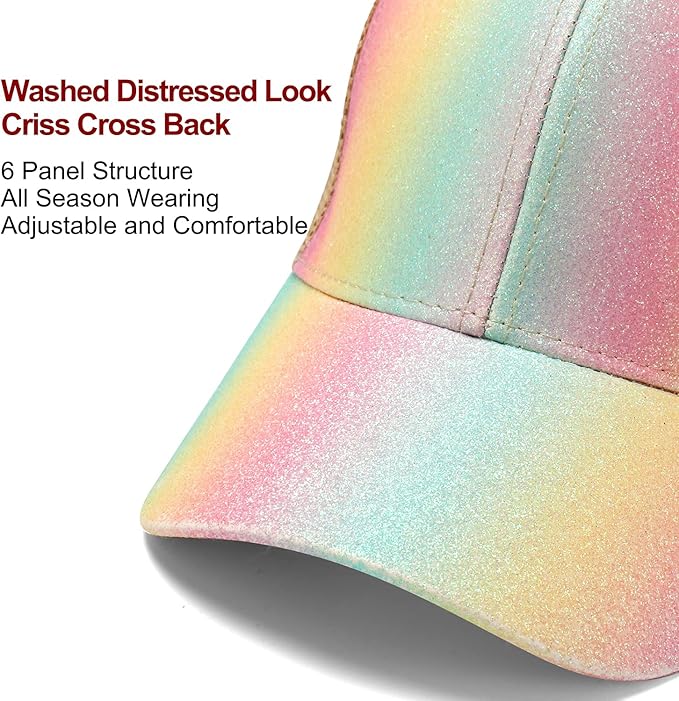 Criss Cross Hat Washed Distressed Baseball Cap Ponytail Hat High Messy Bun Ponycap for Women