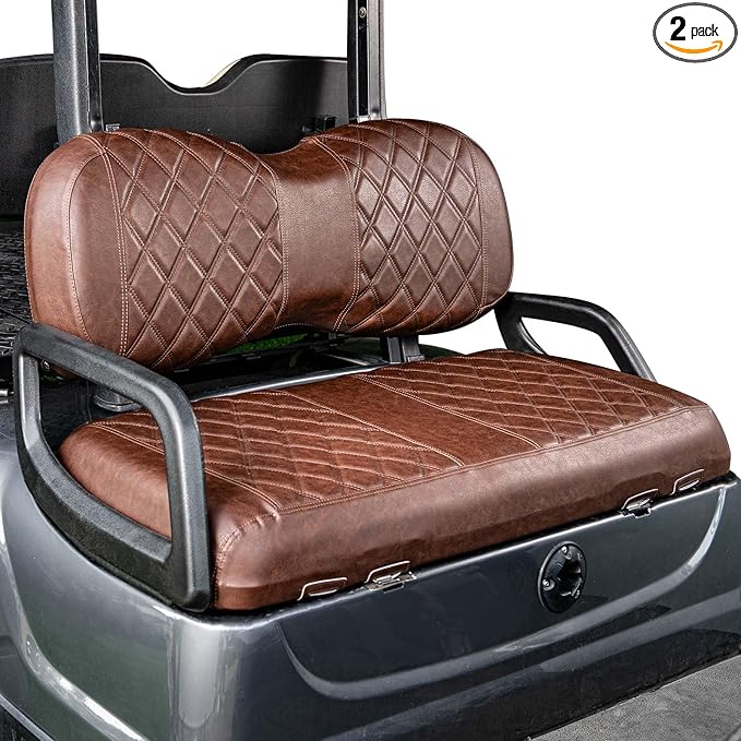 NOKINS Golf Cart Diamond Seat Covers Kit, Fit for Yamaha Drive/Drive2 OEM Standard Front Seat Cushion, No Nails Required & Easy to Clean, Breathable Vinyl Seat Covers (Brown and Brown 8438)