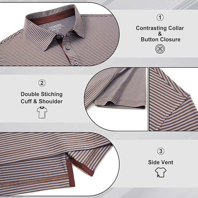 Golf Shirts for Men - Moisture Wicking Short Sleeve Performance Sport Casual Striped Collared Mens Polo Shirt
