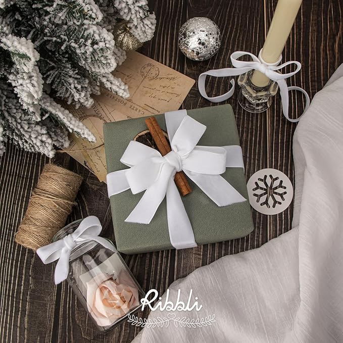 Ribbli Polyester White Velvet Ribbon, 3/8 Inches Continuous10-Yard Spool - Image 3