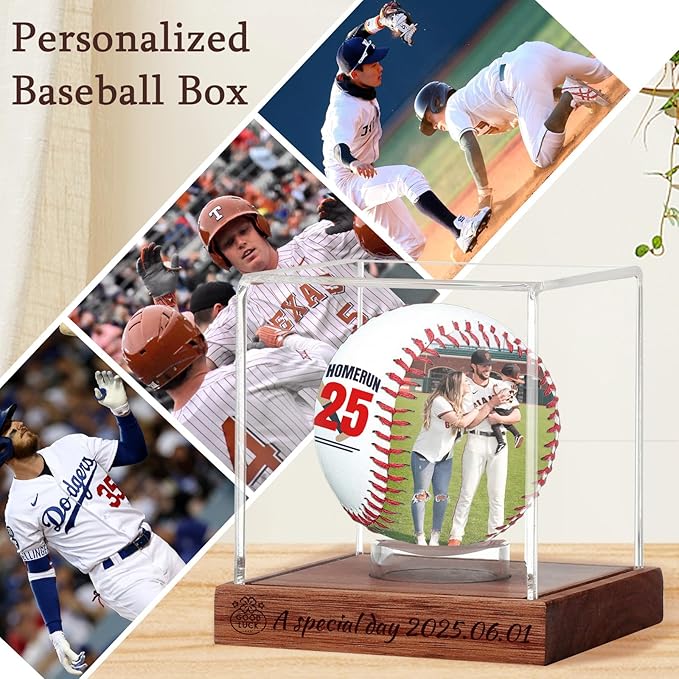 Personalized Baseball Display Case UV Protectedcase Baseball Box Custom Name Text Customize Baseball Cases Display for Balls - for Official Size Ball