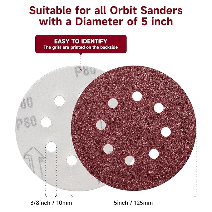 100 PCS 5 Inch Sanding Discs 100 Grit, Round Hook and Loop Sandpaper - Image 2