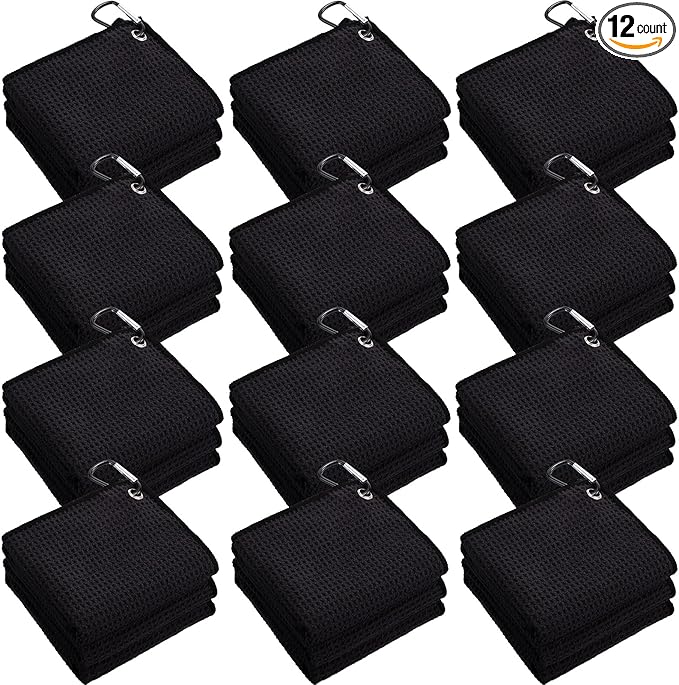 Batiyeer Golf Towel Bulk for Golf Bags 16'' x 16'' Microfiber Fabric Towel with Clip Waffle Pattern, Fitness, Camping, Hiking, Yoga