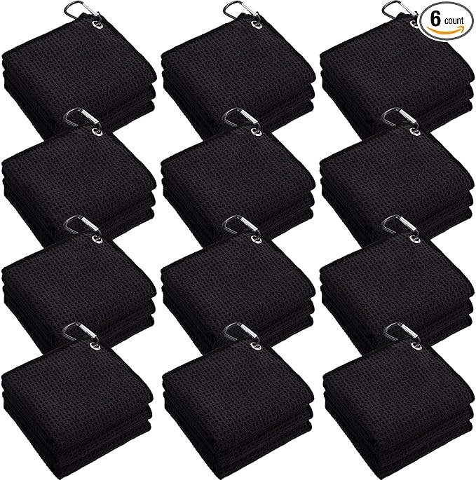 Batiyeer Golf Towel Bulk for Golf Bags 16'' x 16'' Microfiber Fabric Towel with Clip Waffle Pattern, Fitness, Camping, Hiking, Yoga